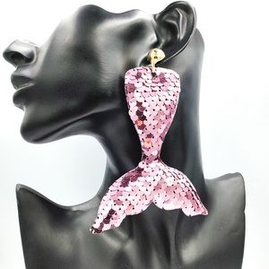 Creative Reflective Sequins Mermaid Tail gold post long Earrings for single ear